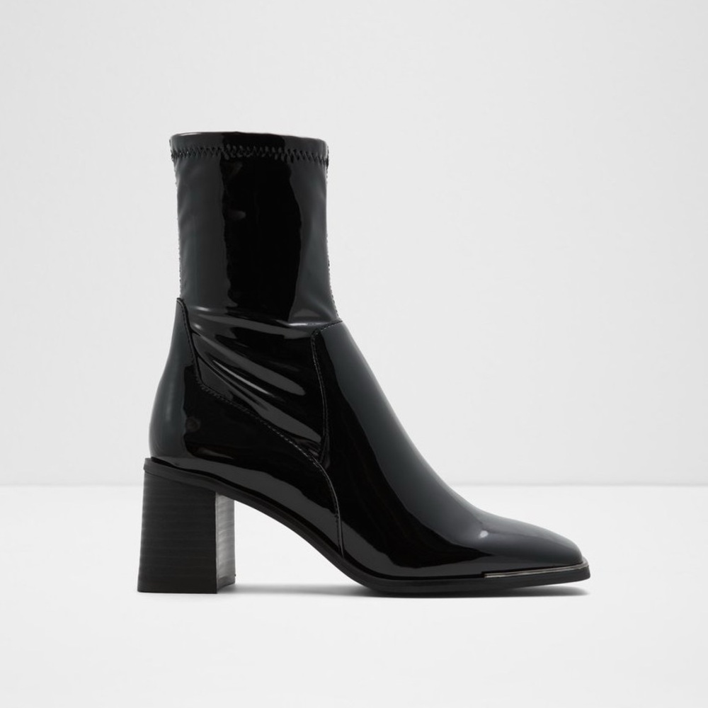 Aldo Black Faux Patent Leather Booties Boots